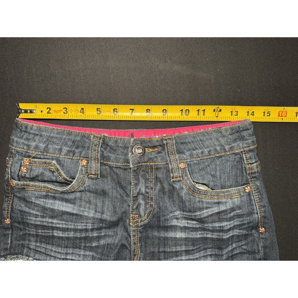 Dollhouse Y2K Denim Shorts Lace Trim Low Rise Coquette Festival Boho - Picture 8 of 8